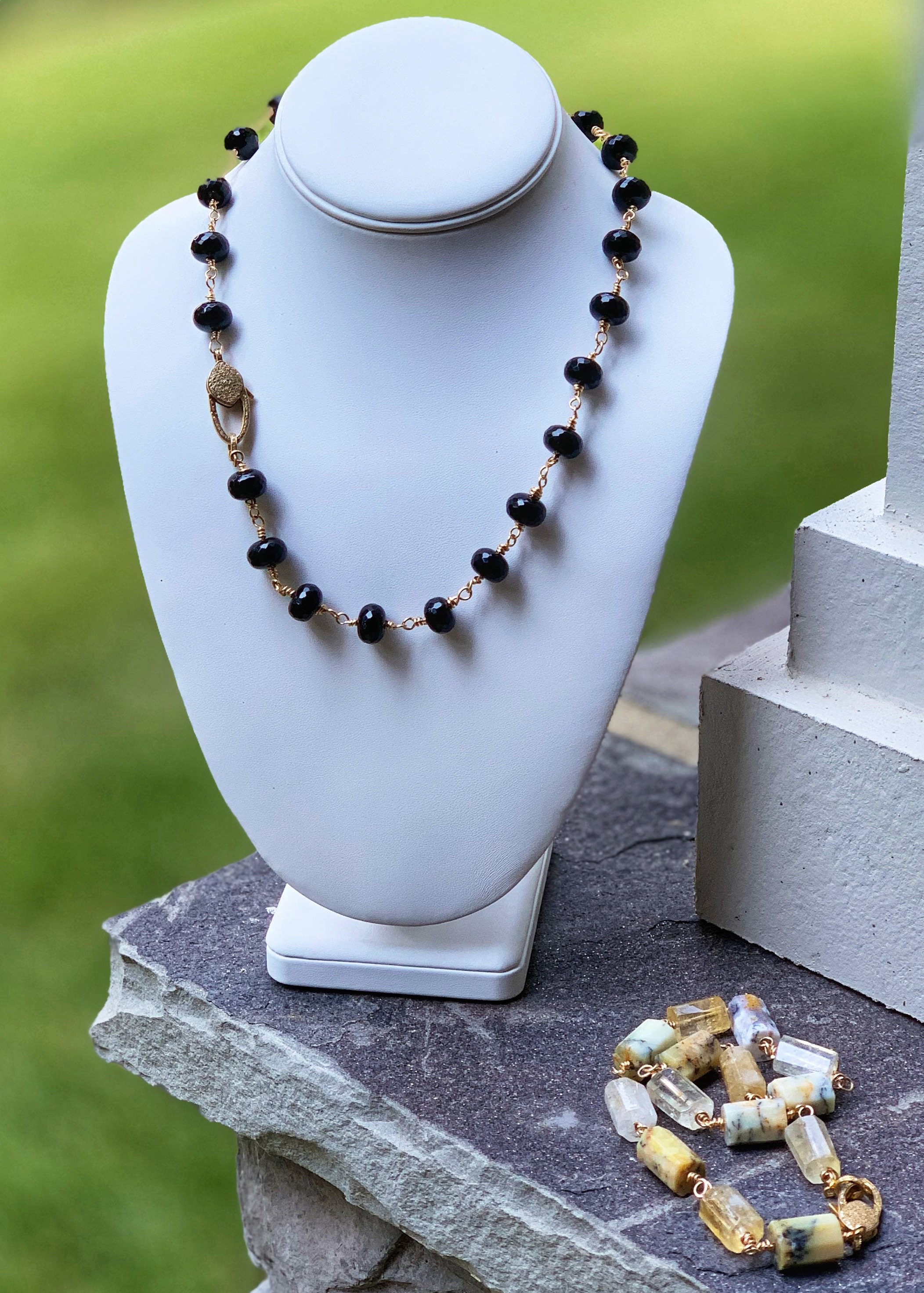 Gold Pave Diamond Necklace Black Onyx 14K Gold Wire Wrap Etsy