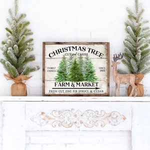 Christmas Tree Farm Wood Framed Canvas Sign | Christmas Tree Mantel Sign | Farmhouse Christmas Decor | Rustic Framed Canvas Christmas Sign