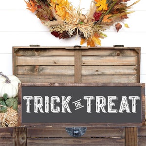 Trick or Treat Solid Pine Wood Framed Canvas Sign | Halloween Decor | Halloween Sign | Mantel Fall Decor | Autumn Decor | Farmhouse Style