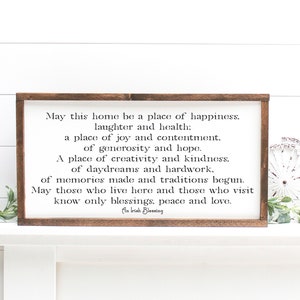 Irish Blessing Wood Framed Canvas Sign | May This House Be A Place Of Happiness | Housewarming Gift | Irish Farmhouse Sign | Entryway Sign