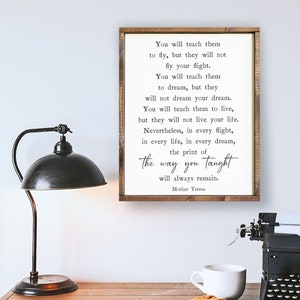 Mother Teresa Quote Pine Wood Framed Canvas | St. Teresa of Calcutta Quote | You Will Teach Them To Fly | Teacher Gift | Catholic Wall Decor
