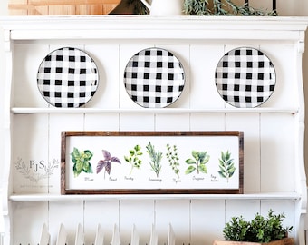 Fresh Herb Pine Wood Framed Canvas Sign | Fresh Herb Watercolor Wall Art | Kitchen Wall Decor | Housewarming Gift | Farmhouse Kitchen Decor