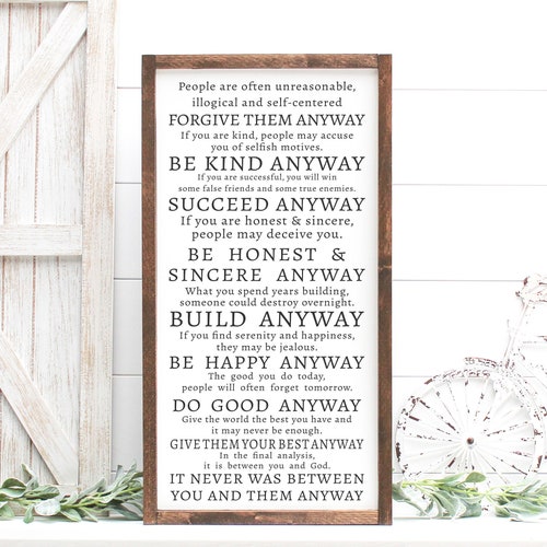 Do It Anyway Mother Teresa Wood Framed Canvas Quote Etsy