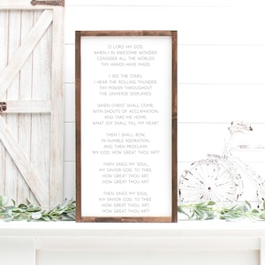 How Great Thou Art Hymn Wood Framed Canvas Sign | Christian Hymn Lyric Sign | Then Sings My Soul My Saviour God To Thee | Living Room Sign