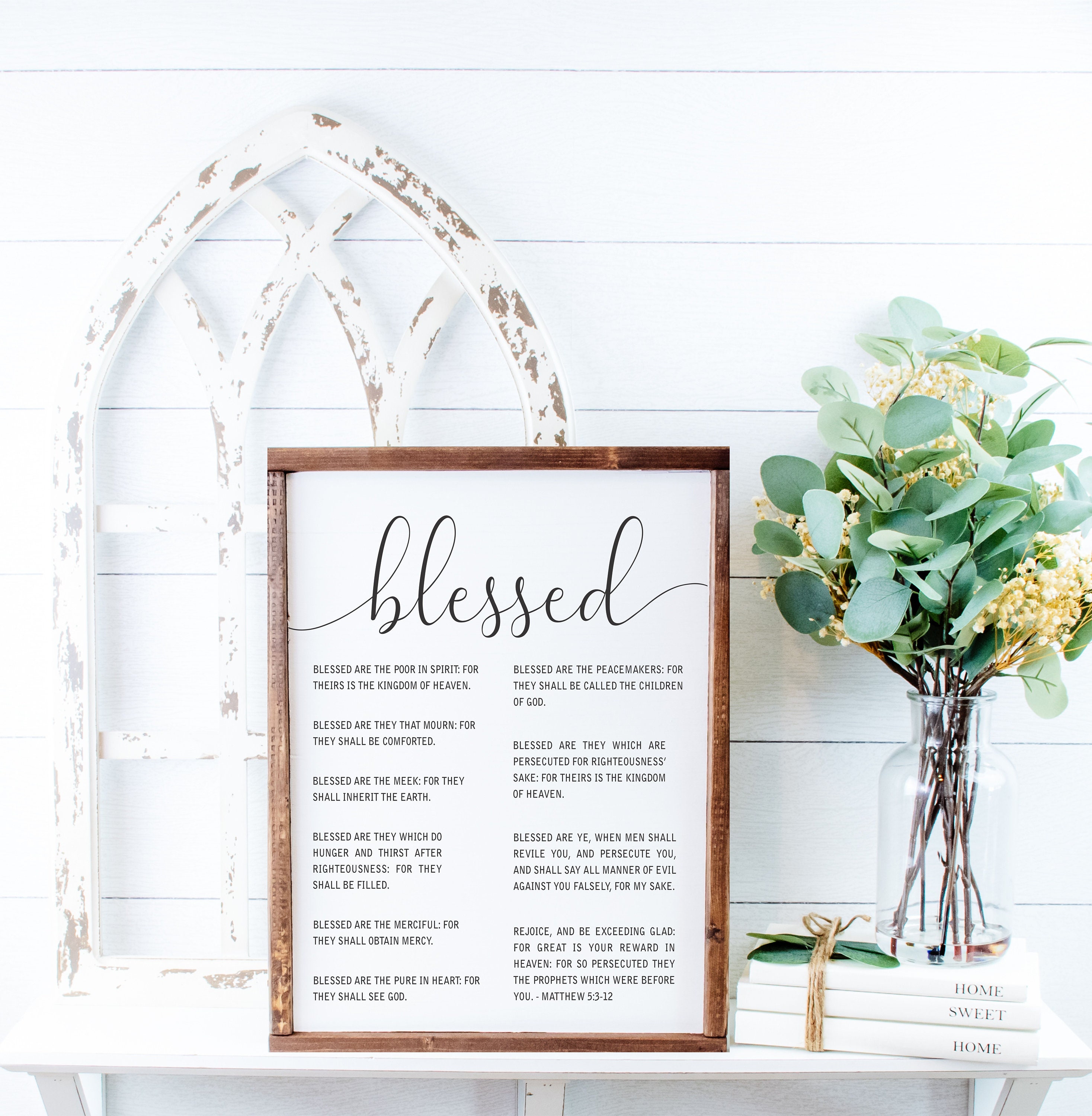The Beatitudes Matthew 5:3-12 Pine Wood Framed Canvas Sign | Christian ...