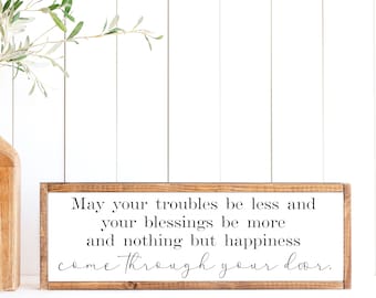 Irish Blessing Pine Wood Framed Canvas Sign,  Irish Blessing Wall Decor, May Your Troubles Be Less and Your Blessings Be More