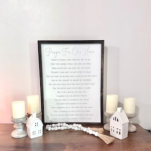 Prayer For Our Home Pine Wood Framed Canvas | Christian Wall Decor | Housewarming Gift | Farmhouse Entryway Decor | House Prayer Sign