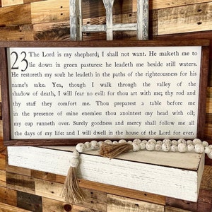 Psalm 23 Bible Verse Pine Wood Framed Canvas | Farmhouse Scripture Sign | The Lord Is My Shepherd Framed Canvas | Scripture Wall Art