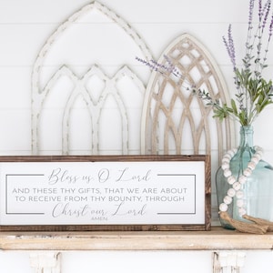Bless Us O&#39; Lord Prayer Framed Canvas Sign | House Warming Gift | Dinner Prayer Sign | Catholic Prayer Sign | Wood Signs | Wall Decor Sign