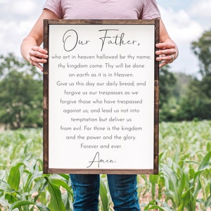 Lord’s Prayer Pine Wood Framed Canvas Sign | Farmhouse Decor | Housewarming gift | Prayer Wall Decor | Living Room Decor | Dinning Room Sig
