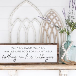 Take My Hand, Take My Whole Life too. For I Can&#39;t Help Falling In Love With You Framed Canvas Sign | Elvis Presley Lyric Canvas Wall Art