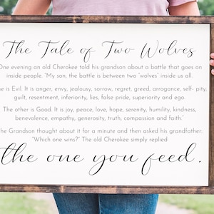 Tale of Two Wolves Canvas | Inspirational Sign | Motivational Sign | Living Room Wall Decor | Farmhouse Wall Decor | Boho wall decor