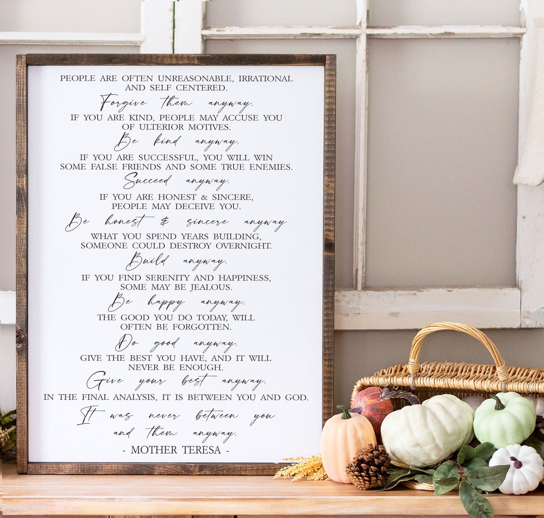Curated visual reference: Gallery Detail: Do It Anyway Mother Teresa Wood Framed Canvas Quote