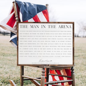 The Man In The Arena Canvas | Theodore Roosevelt Speech Sign | Inspirational Sign | Motivational Sign | Office Sign | Father&#39;s Day Gift |