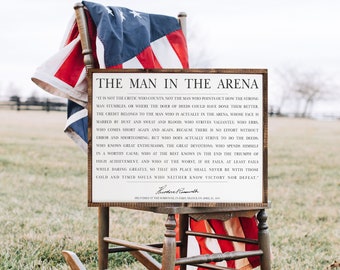 The Man In The Arena Canvas | Theodore Roosevelt Speech Sign | Inspirational Sign | Motivational Sign | Office Sign | Father's Day Gift |