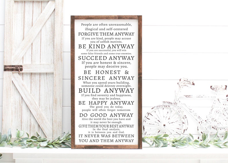 Do It Anyway Mother Teresa Wood Framed Canvas Quote Etsy