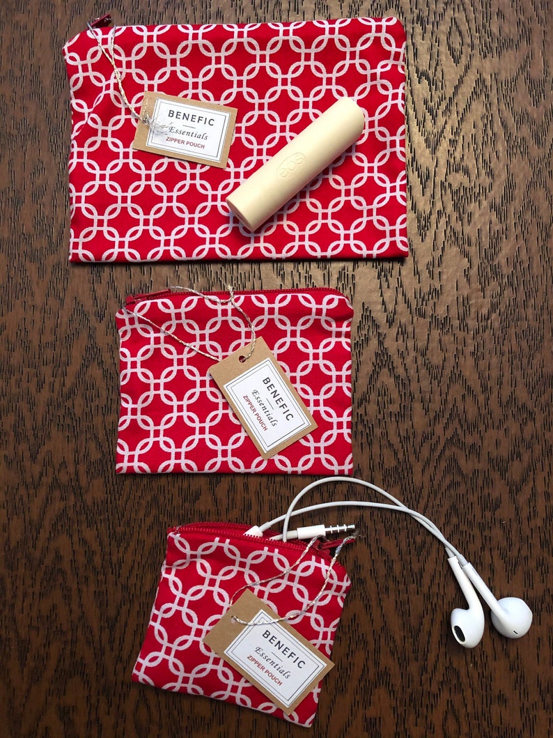 3-Piece RED MOSAIC Zippered Pouch Set Holds Earbuds, Travel Items, Makeup, Change, Phone Chargers and more