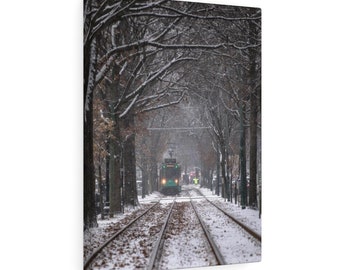 Boston MBTA C lijn in de sneeuw