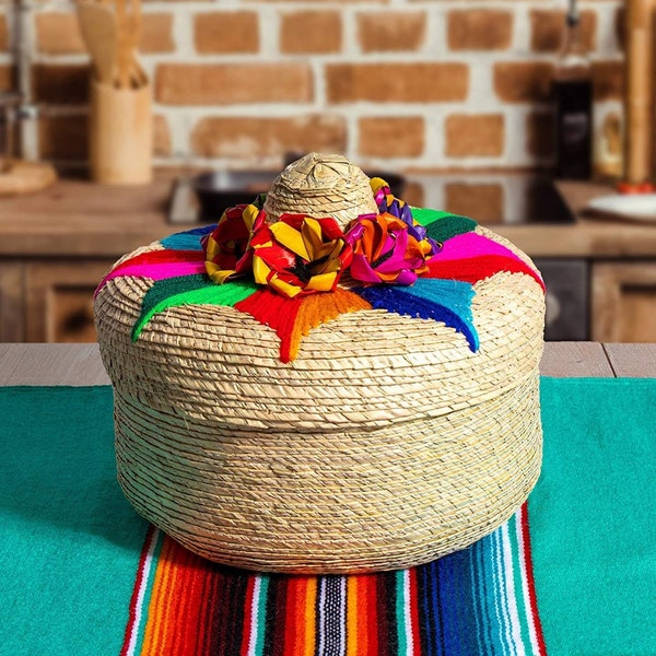 2-Pack Genuine Mexican Handwoven Tortilla Basket | Fiesta Mexican Tortilla Warmer |Tortilla Holder |Tortillero | Palm Straw Baskets...
