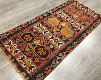 Vintage Kelim Teppich, Anatolischer Kelim Teppich, Türkischer Kelim Teppich, Rustikaler Kelim Teppich, Boho Kelim Teppich, Boden teppich, Wand Dekor Teppich