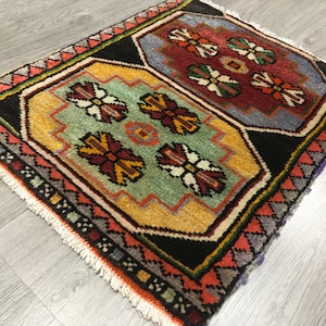 Square Vintage Anatolian Wool  Faded Turkish Small Carpet