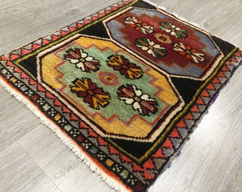 Square Vintage Anatolian Wool  Faded Turkish Small Carpet