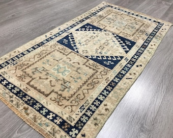 Antique Turkish Yastik  Tribal Oushak Wool Small Rug