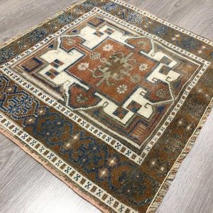 Small Square  Rug, Rustic Small Rug,Wool bohemian Rug, Small Oushak Rug, Authentic Door Mat ,Boho Small Rug, Vintage Rugs,Small  Turkish Rug