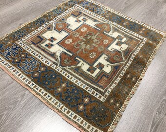 Small Turkish Wool  Square Oushak Door Mat, 2x2 ft