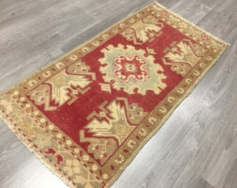 Turkish Small Rug, Kitchen Small Rug, Bath Mat, Enterway Small Rug, Bedside Rug, Oushak Small Rug, Vintage Small Rug, Boho Small Rug