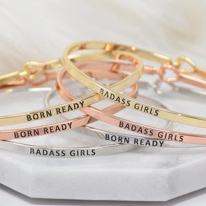 Born Ready - Bracelet Bangle with Message for Women Girl Daughter Wife Holiday Anniversary Special Gift