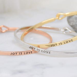 Joy is Love - Bracelet Bangle with Message for Women Girl Daughter Wife Holiday Anniversary Special Gift