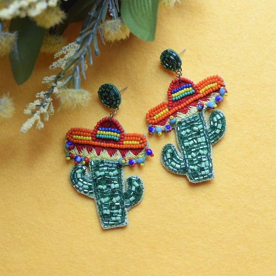 Fiesta Cactus Beaded Earrings, Taco Theme Birthday Party, Margarita, Mexico Trip, Vacation, Cinco De Mayo, Taco Tuesday, Statement Earring