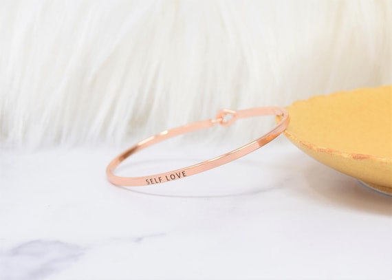 Self Love - Bracelet Bangle with Message for Women Girl Daughter Wife Holiday Anniversary Special Gift