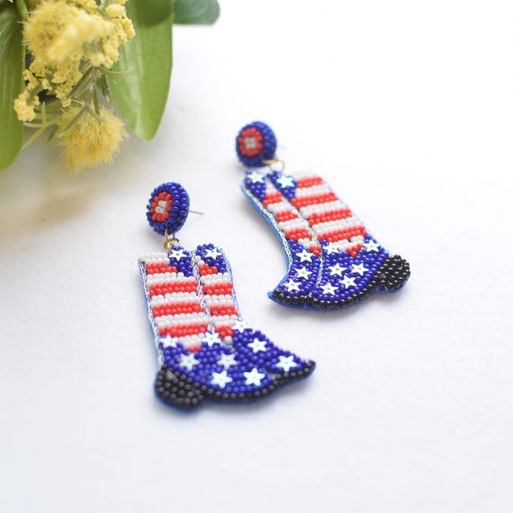 Boot Flag Earring | Fourth of July Earrings, Patriotic Earrings, 4th of July Party, Military, America, Fourth of July Party Decorations