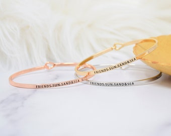 Friends, Sun, Sand And Sea - Bracelet Bangle with Message for Women Girl Daughter Wife Holiday Anniversary Special Gift
