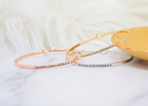 Friends, Sun, Sand And Sea - Bracelet Bangle with Message for Women Girl Daughter Wife Holiday Anniversary Special Gift