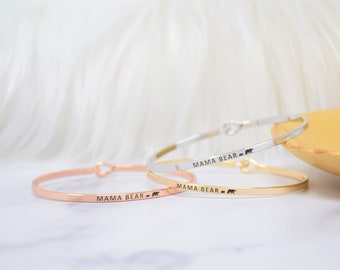 Mama Bear 1 bear - Bracelet Bangle with Message for Women Girl Daughter Wife Holiday Anniversary Special Gift
