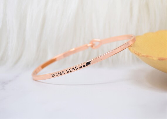 Mama Bear + 2 cubs  - Bracelet Bangle with Message for Women Girl Daughter Wife Holiday Anniversary Special Gift