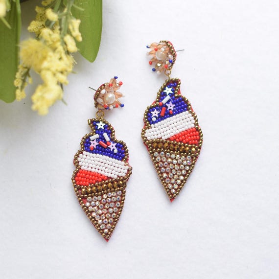 Ice Cream Flag Earring | Fourth of July Earrings, Patriotic Earrings, 4th of July Party, Military, America, Fourth of July Party Decorations