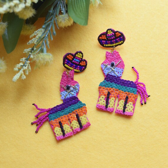 Colorful Mule Beaded Earrings, Taco Theme Birthday Party, Margarita, Mexico Trip, Vacation, Cinco De Mayo, Taco Tuesday, Statement Earring