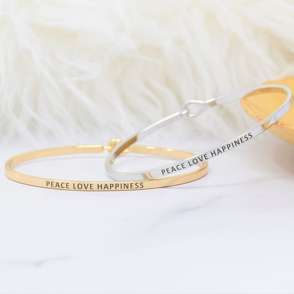 Peace Love Happiness - Bracelet Bangle with Message for Women Girl Daughter Wife Holiday Anniversary Special Gift