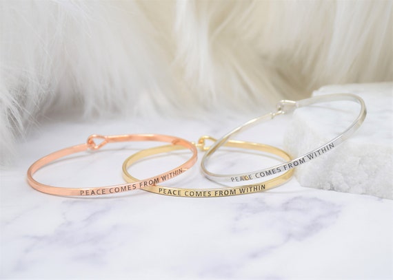 Peace Comes From Within- Bracelet Bangle with Message for Women Girl Daughter Wife Holiday Anniversary Special Gift