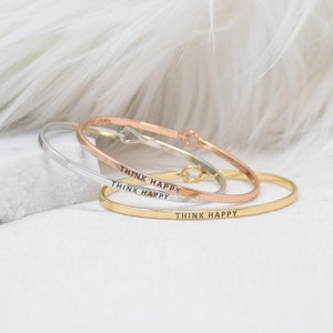 Think Happy - Bracelet Bangle with Message for Women Girl Daughter Wife Holiday Anniversary Special Gift