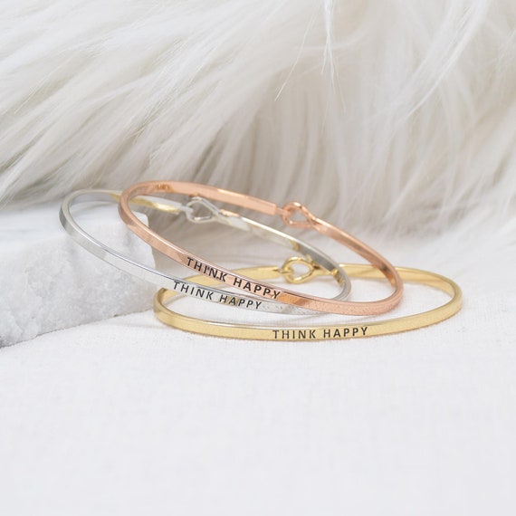 Think Happy - Bracelet Bangle with Message for Women Girl Daughter Wife Holiday Anniversary Special Gift