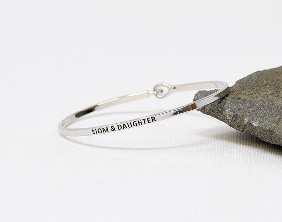 Mom and Daughter  - Bracelet Bangle with Message for Women Girl Daughter Wife Holiday Anniversary Special Gift