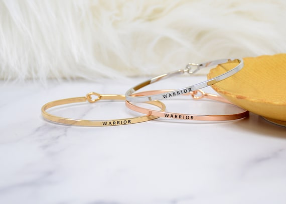 WARRIOR - Bracelet Bangle with Message for Women Girl Daughter Wife Holiday Anniversary Special Gift