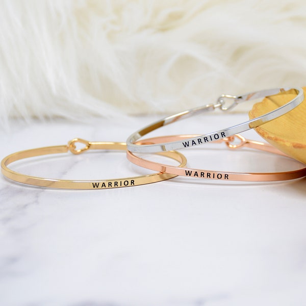 WARRIOR - Bracelet Bangle with Message for Women Girl Daughter Wife Holiday Anniversary Special Gift