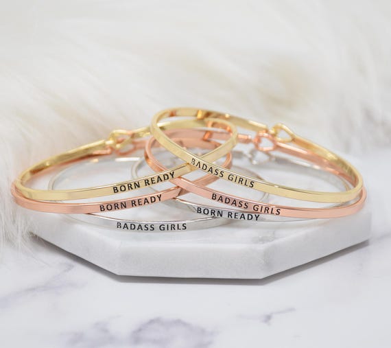 Born Ready - Bracelet Bangle with Message for Women Girl Daughter Wife Holiday Anniversary Special Gift