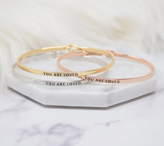 You Are Loved - Bracelet Bangle with Message for Women Girl Daughter Wife Holiday Anniversary Special Gift